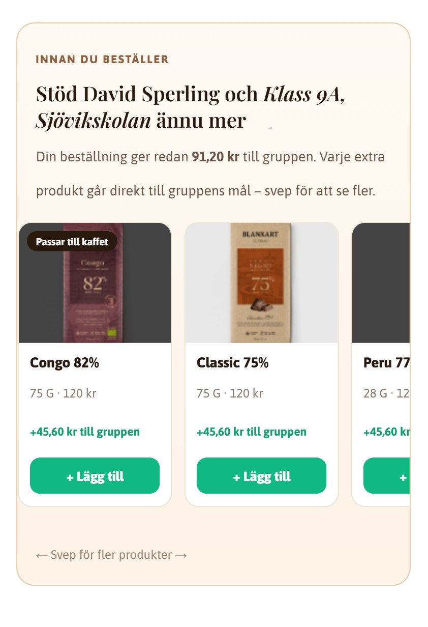 Förslag på fler produkter i kassan med texten Stöd säljaren och klassen ännu mer